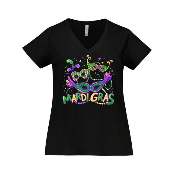 Inktastic Mardi Gras Masks and Beads Women's Plus Size V-Neck T-Shirt