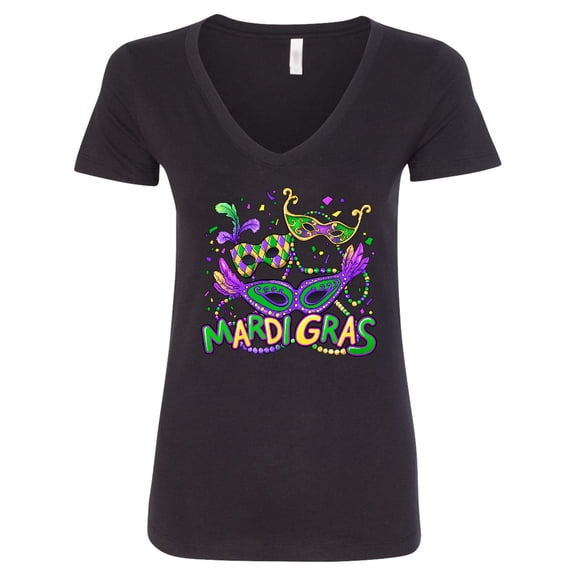 Inktastic Mardi Gras Masks and Beads Women's V-Neck T-Shirt