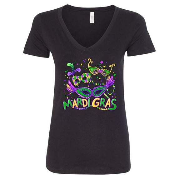 Inktastic Mardi Gras Masks and Beads Women's V-Neck T-Shirt
