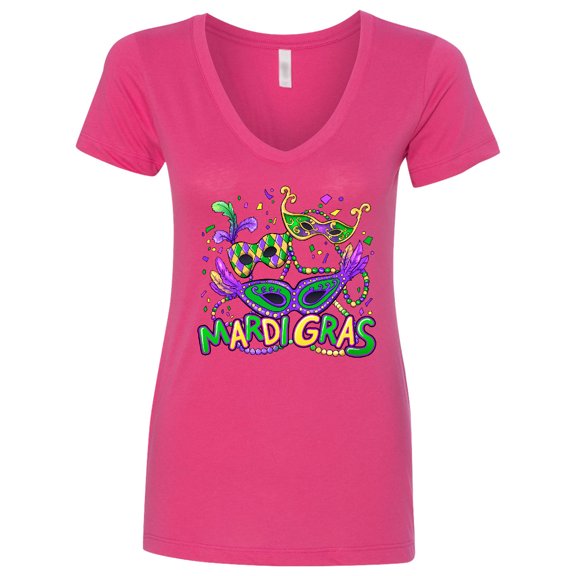 Inktastic Mardi Gras Masks and Beads Women's V-Neck T-Shirt