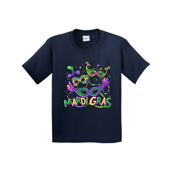 Inktastic Mardi Gras Masks and Beads Youth T-Shirt