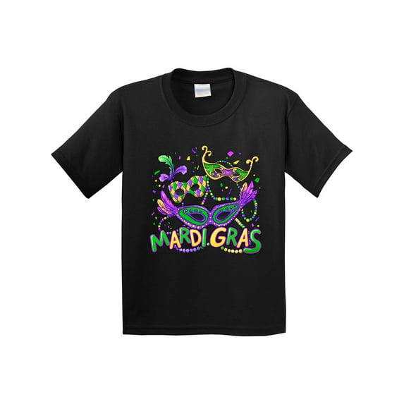 Inktastic Mardi Gras Masks and Beads Youth T-Shirt
