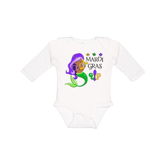 Inktastic Mardi Gras Mermaid with Harp and Beads Boys or Girls Long Sleeve Baby Bodysuit