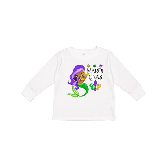 Inktastic Mardi Gras Mermaid with Harp and Beads Boys or Girls Long Sleeve Toddler T-Shirt