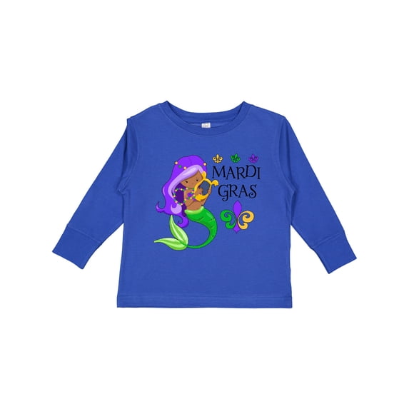 Inktastic Mardi Gras Mermaid with Harp and Beads Boys or Girls Long Sleeve Toddler T-Shirt