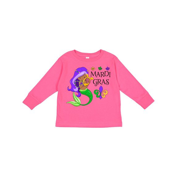 Inktastic Mardi Gras Mermaid with Harp and Beads Boys or Girls Long Sleeve Toddler T-Shirt