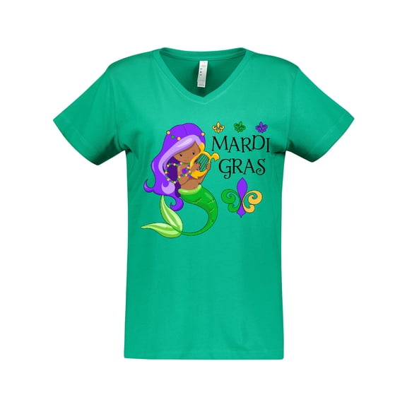 Inktastic Mardi Gras Mermaid with Harp and Beads Women's V-Neck T-Shirt