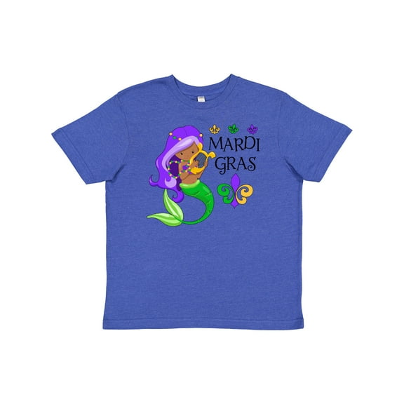 Inktastic Mardi Gras Mermaid with Harp and Beads Youth T-Shirt
