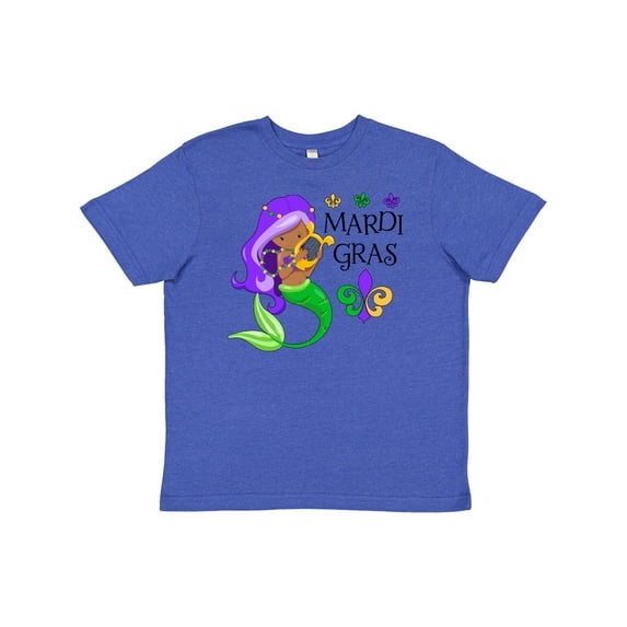 Inktastic Mardi Gras Mermaid with Harp and Beads Youth T-Shirt