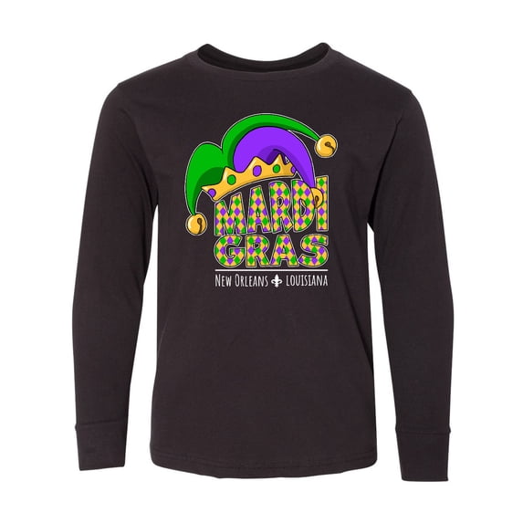Inktastic Mardi Gras New Orleans Louisiana Jester Hat Long Sleeve Youth T-Shirt