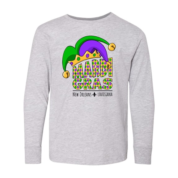 Inktastic Mardi Gras New Orleans Louisiana Jester Hat Long Sleeve Youth T-Shirt