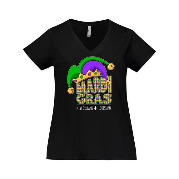 Inktastic Mardi Gras New Orleans Louisiana Jester Hat Women's Plus Size V-Neck T-Shirt