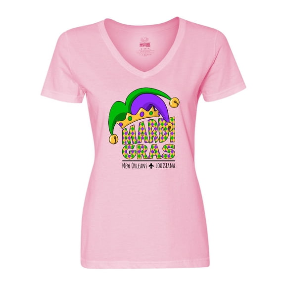 Inktastic Mardi Gras New Orleans Louisiana Jester Hat Women's V-Neck T-Shirt