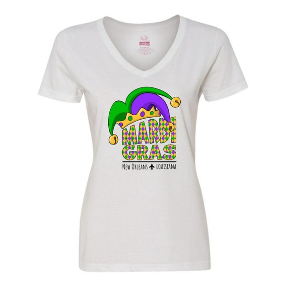 Inktastic Mardi Gras New Orleans Louisiana Jester Hat Women's V-Neck T-Shirt