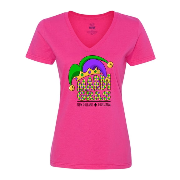 Inktastic Mardi Gras New Orleans Louisiana Jester Hat Women's V-Neck T-Shirt