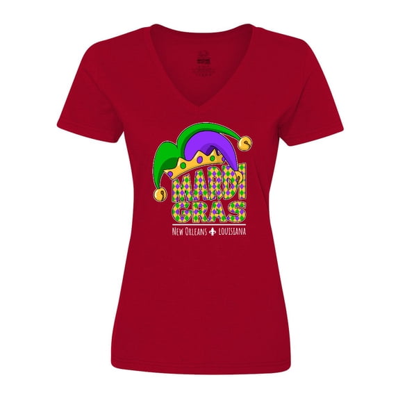 Inktastic Mardi Gras New Orleans Louisiana Jester Hat Women's V-Neck T-Shirt