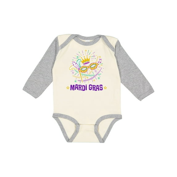 Inktastic Mardi Gras Party Crown Mask Boys or Girls Long Sleeve Baby Bodysuit