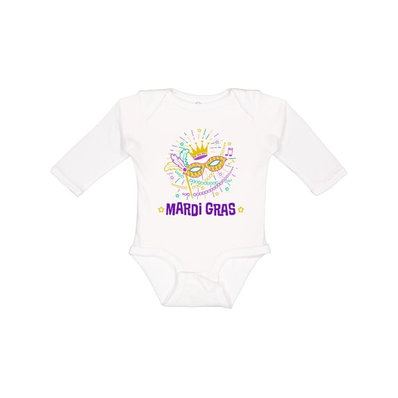 Inktastic Mardi Gras Party Crown Mask Boys or Girls Long Sleeve Baby Bodysuit
