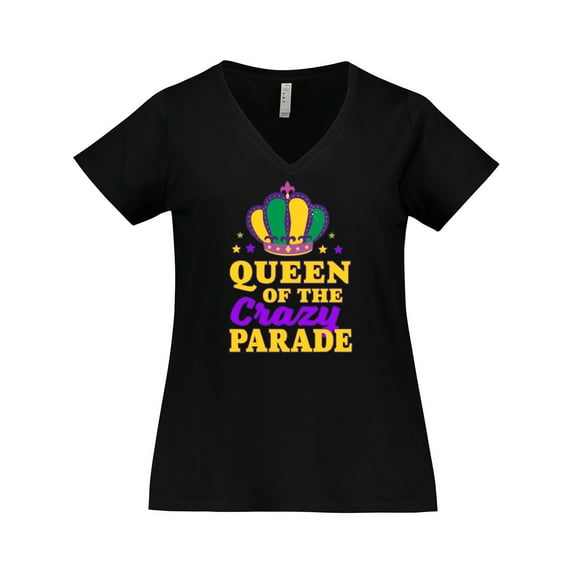 Inktastic Mardi Gras Queen of the Crazy Parade Women's Plus Size V-Neck T-Shirt