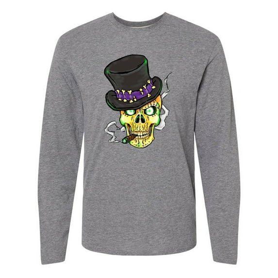 Inktastic Mardi Gras Skull with Cigar Long Sleeve T-Shirt