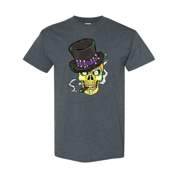 Inktastic Mardi Gras Skull with Cigar T-Shirt
