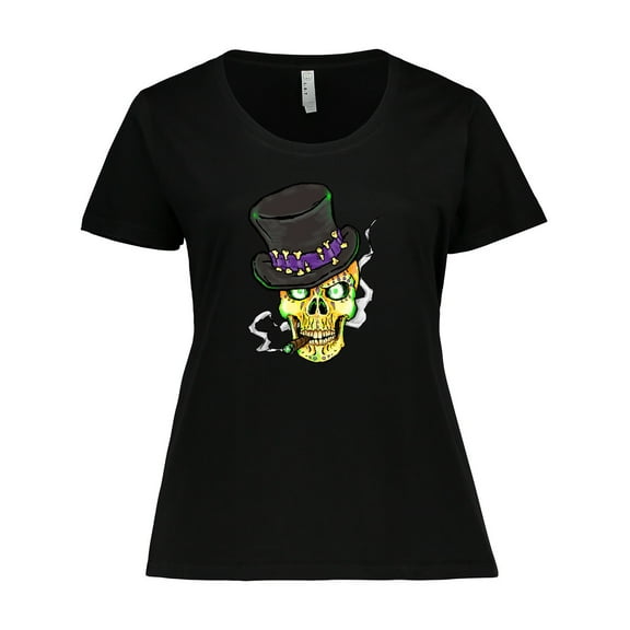 Inktastic Mardi Gras Skull with Cigar Women's Plus Size T-Shirt