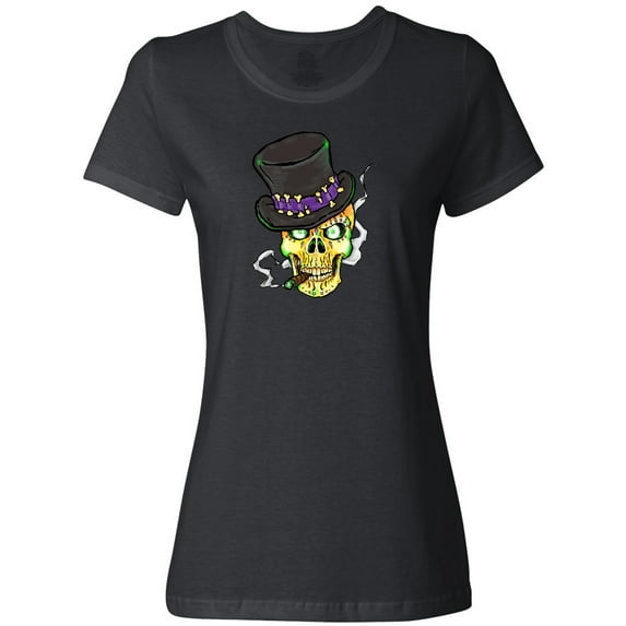 Inktastic Mardi Gras Skull with Cigar Women's T-Shirt