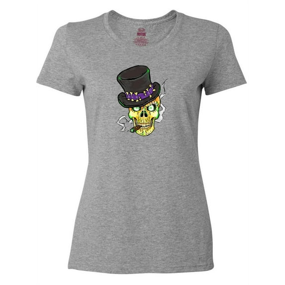 Inktastic Mardi Gras Skull with Cigar Women's T-Shirt