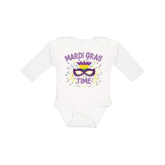 Inktastic Mardi Gras Time Party Mask Boys or Girls Long Sleeve Baby Bodysuit