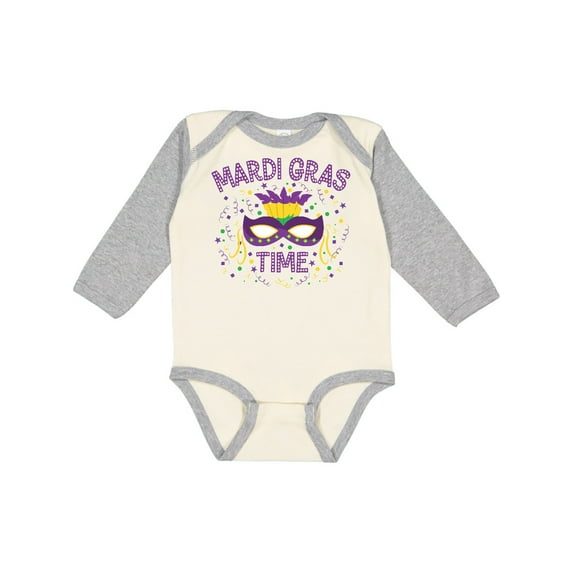Inktastic Mardi Gras Time Party Mask Boys or Girls Long Sleeve Baby Bodysuit