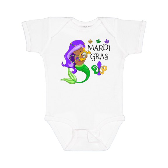 Inktastic Mardi Gras mermaid with harp and beads Boys or Girls Baby Bodysuit