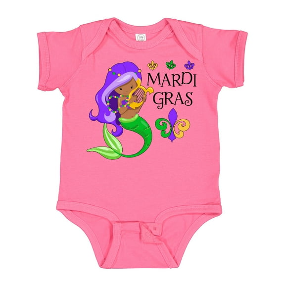 Inktastic Mardi Gras mermaid with harp and beads Boys or Girls Baby Bodysuit