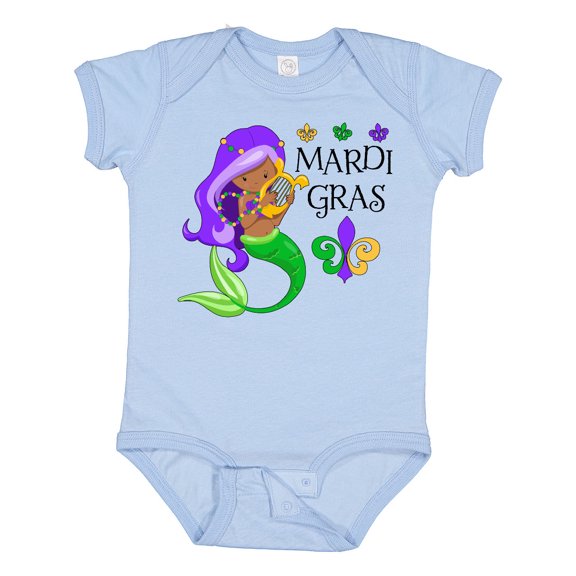 Inktastic Mardi Gras mermaid with harp and beads Boys or Girls Baby Bodysuit