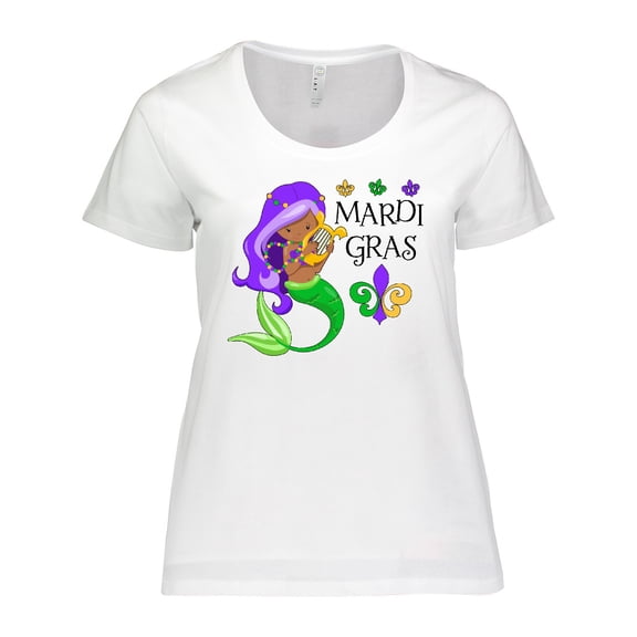 Inktastic Mardi Gras mermaid with harp and beads Women's Plus Size T-Shirt