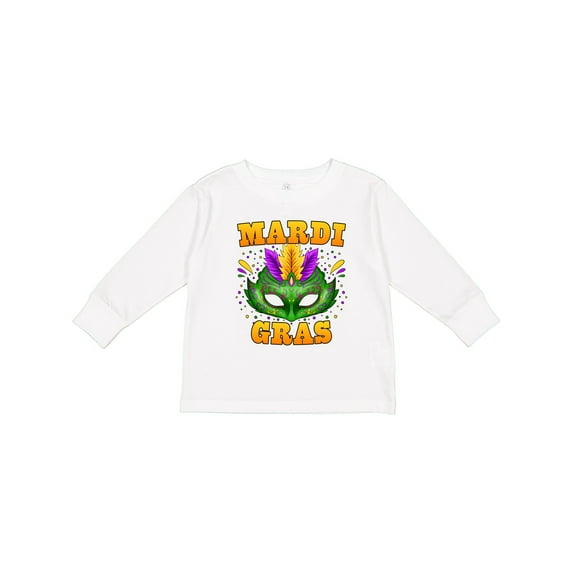Inktastic Mardi Gras with Green Masquerade Mask Boys or Girls Long Sleeve Toddler T-Shirt
