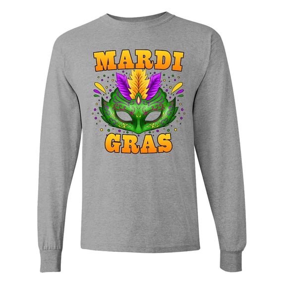 Inktastic Mardi Gras with Green Masquerade Mask Long Sleeve T-Shirt