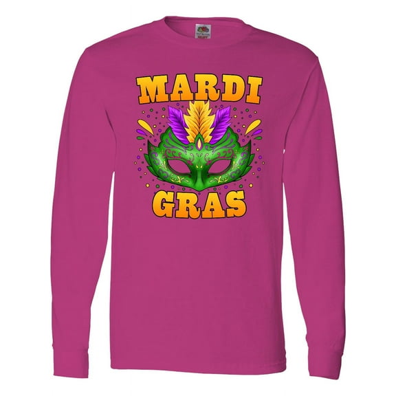 Inktastic Mardi Gras with Green Masquerade Mask Long Sleeve T-Shirt