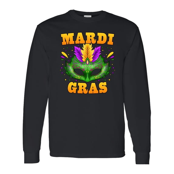 Inktastic Mardi Gras with Green Masquerade Mask Long Sleeve T-Shirt