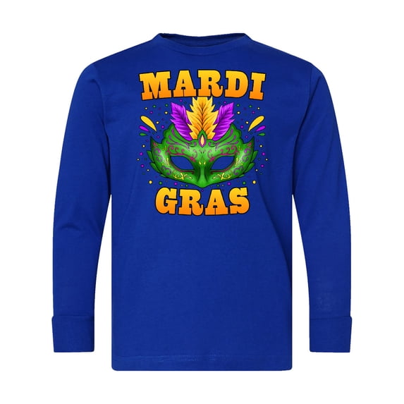 Inktastic Mardi Gras with Green Masquerade Mask Long Sleeve Youth T-Shirt