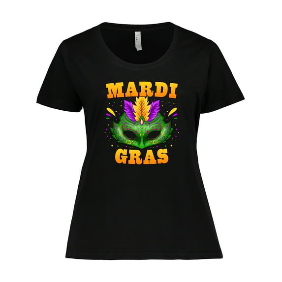 Inktastic Mardi Gras with Green Masquerade Mask Women's Plus Size T-Shirt
