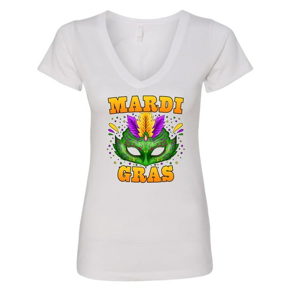 Inktastic Mardi Gras with Green Masquerade Mask Women's V-Neck T-Shirt