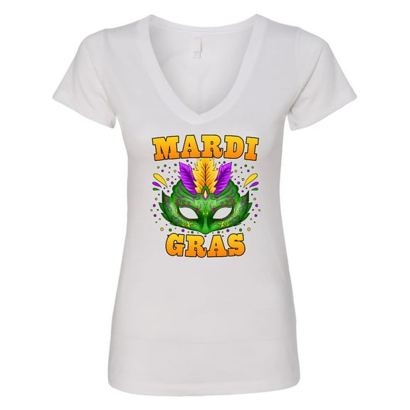Inktastic Mardi Gras with Green Masquerade Mask Women's V-Neck T-Shirt