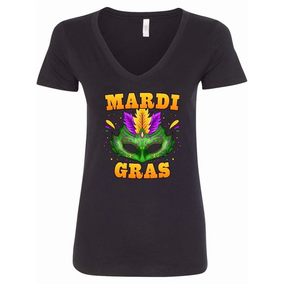 Inktastic Mardi Gras with Green Masquerade Mask Women's V-Neck T-Shirt