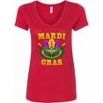 thumbnail image 1 of Inktastic Mardi Gras with Green Masquerade Mask Women's V-Neck T-Shirt, 1 of 5
