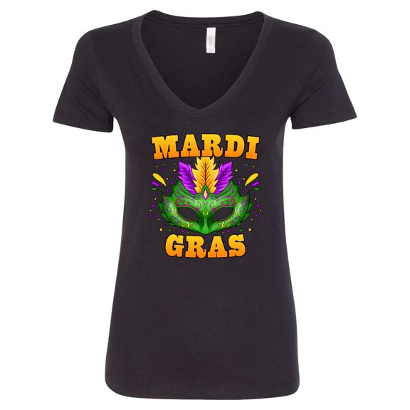 Inktastic Mardi Gras with Green Masquerade Mask Women's V-Neck T-Shirt
