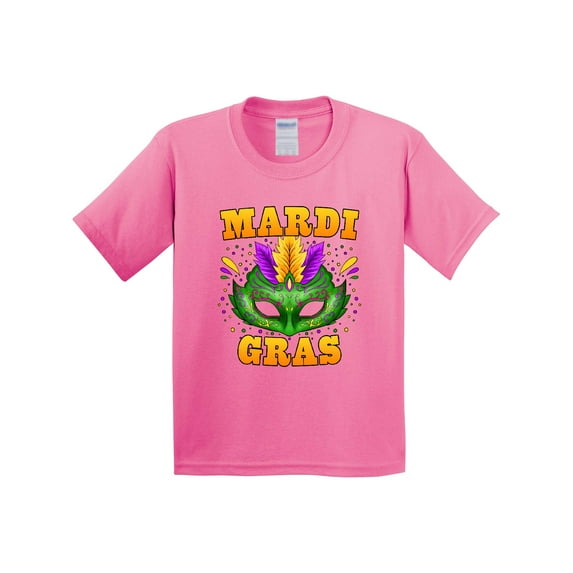 Inktastic Mardi Gras with Green Masquerade Mask Youth T-Shirt