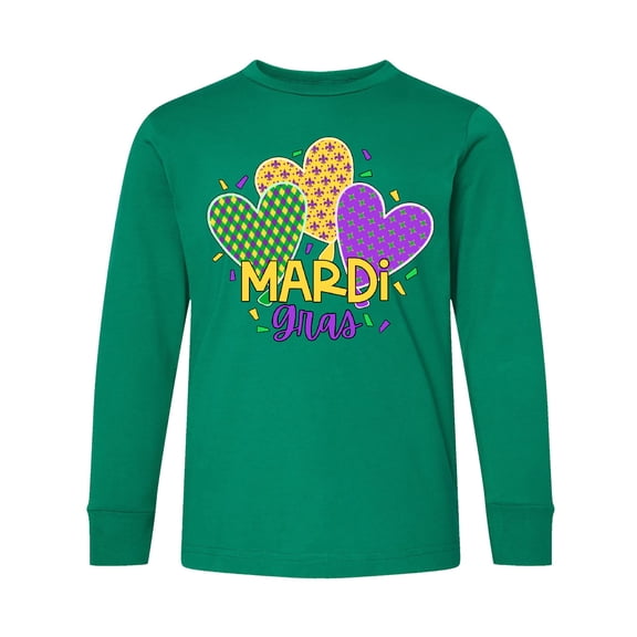 Inktastic Mardi Gras with Hearts and Patterns Long Sleeve Youth T-Shirt