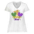 thumbnail image 1 of Inktastic Mardi Gras with Hearts and Patterns Women's Plus Size V-Neck T-Shirt, 1 of 5