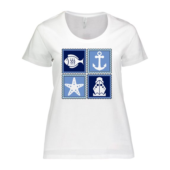 Inktastic Maritime Ship Fish Anchor Starfish Stamp Women's Plus Size T-Shirt
