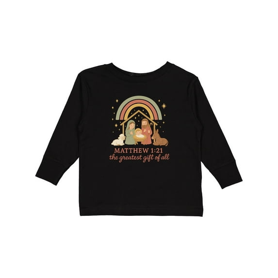 Inktastic Matthew 1:21 Nativity Scene the Greatest of All Boys or Girls Long Sleeve Toddler T-Shirt